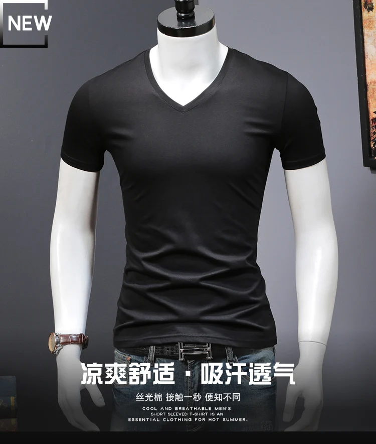 T Shirt Men Slim Fit Solid Color fitness Casual Tops 100% Cotton Comfortable Breathable High Quality Plus Size (6)