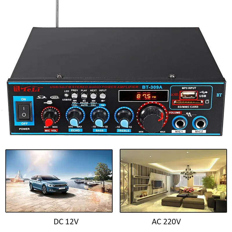 

2CH 800W HIFI Digital Bluetooth Audio Power Amplifier Built-in LCD Display with Remote Control Support Bluetooth FM USB SD Card