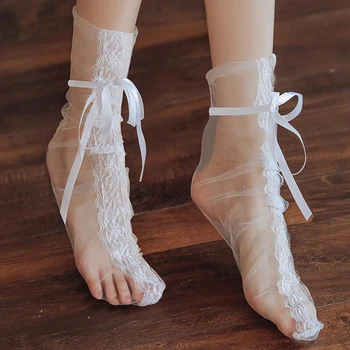 

Mesh Lace Socks Women Sexy Transparent Lolita Bundled Gauze Sock Ultra-thin Hosiery Hollow Out Black White Harajuku Hot 2019