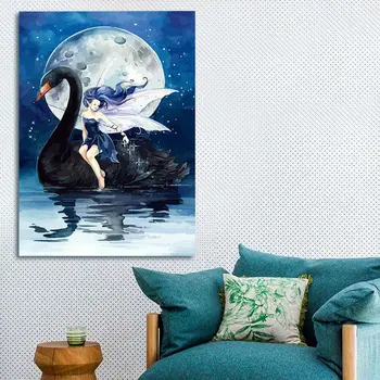 

modular painting black Swan digital paint by numbers diy digital painting Full moon coloring by numbers