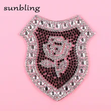 DIY патчи DMC класс хорошего качества горный хрусталь на заказ Роза дизайн прозрачные цвета железные, с кристаллами-на горячей фиксации моды патч