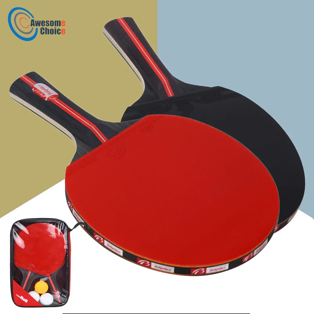2 قطعة/الوحدة مضرب ترابيزة تنس مضرب مزدوجة الوجه البثور في طويل مقبض قصير بينغ بونغ مضرب الجدف مجموعة مع حقيبة 3 كرات
