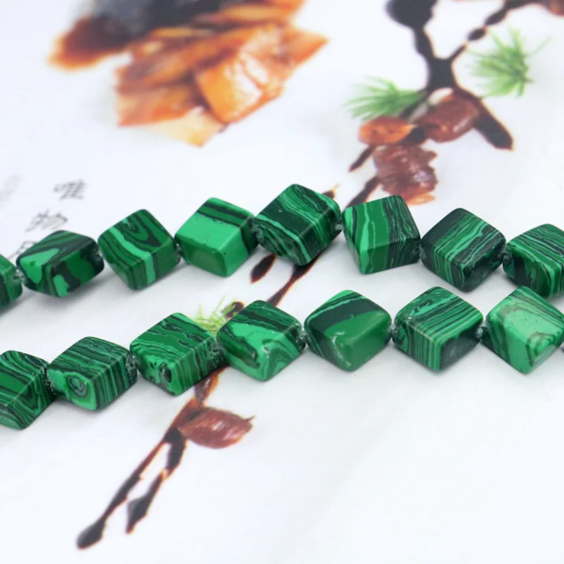 

Green malachite square shape diagonal 8x8x5mm loose beads 15inches DIY stone women jewelry wholesale and retail