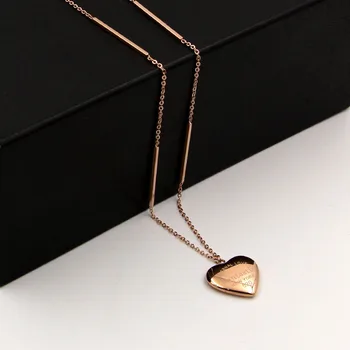 

Fashion Rose Gold Color Long Square Fantastic Letter Love Heart Pendant Necklace Stainless Steel Sweater Chain Women Gift