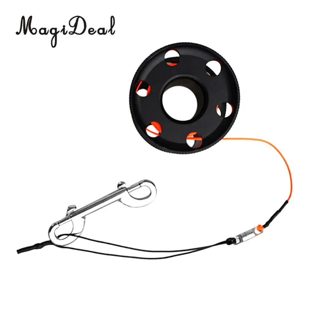 MagiDeal Scuba Diving Aluminium Finger Spool Reel Line Stainless Steel Snap Bolt Clip 20/30/50M Blue Purple Black