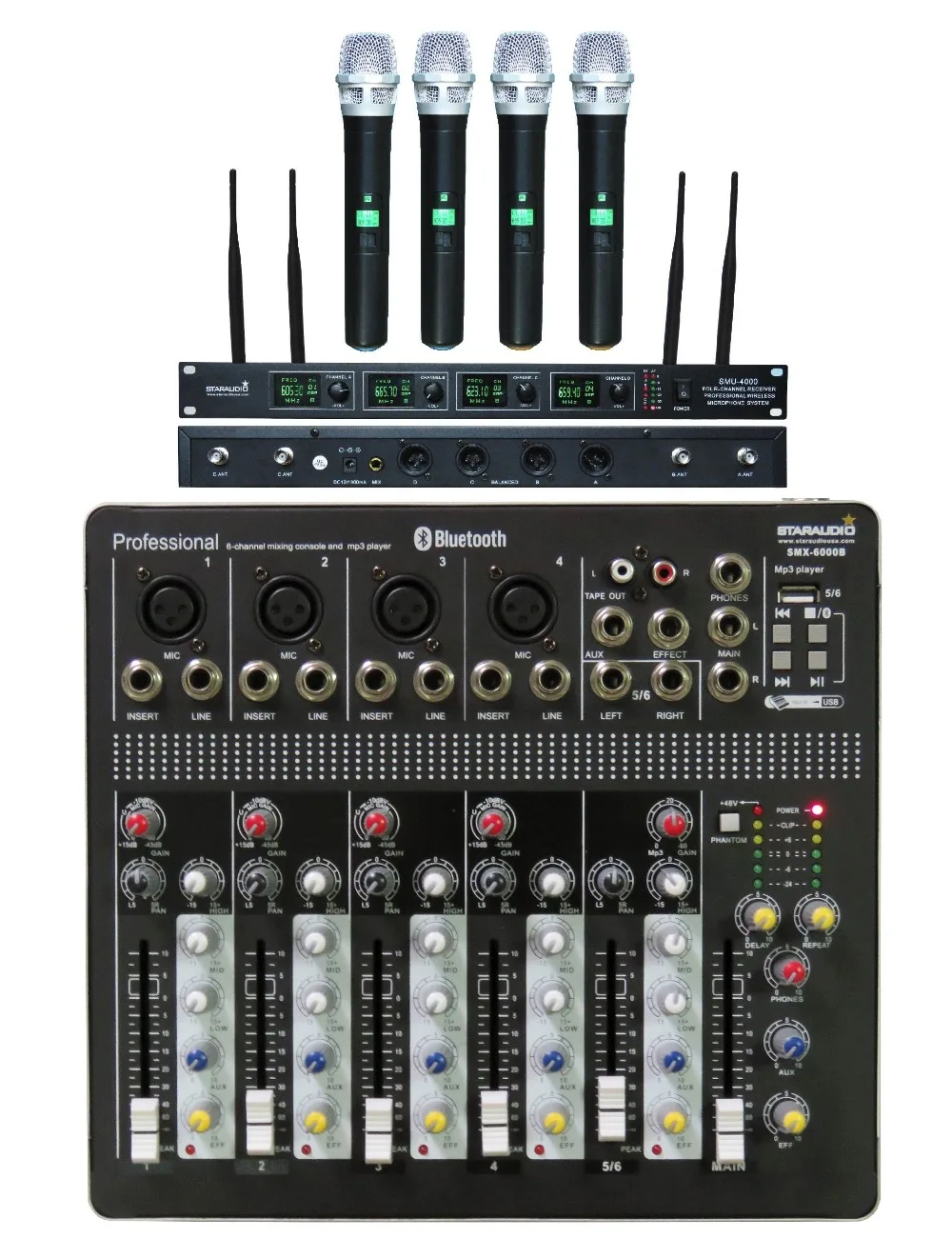 STARAUDIO Pro DJ сценический KTV 6-канальный USB Bluetooth Миксер с ручной системой микрофона 4CH