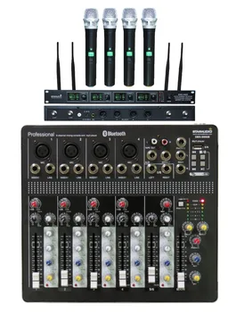 

STARAUDIO Pro DJ Stage KTV 6 Channel USB Bluetooth Mixer with 4CH UHF Handheld Microphone System SMX-6000B