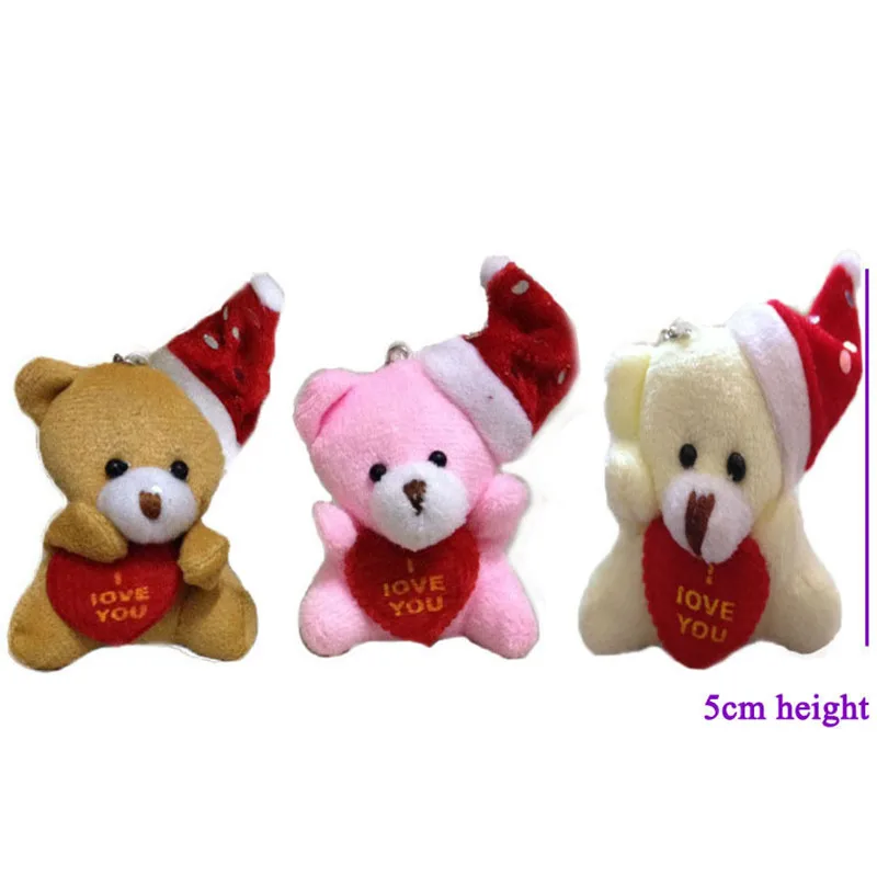 5cm 50pcs Christmas Bear Plush Toys I Love You Letter Bear Dolls Love Heart Sitting Bears Xmas Home Tree Decor Gift  (1)