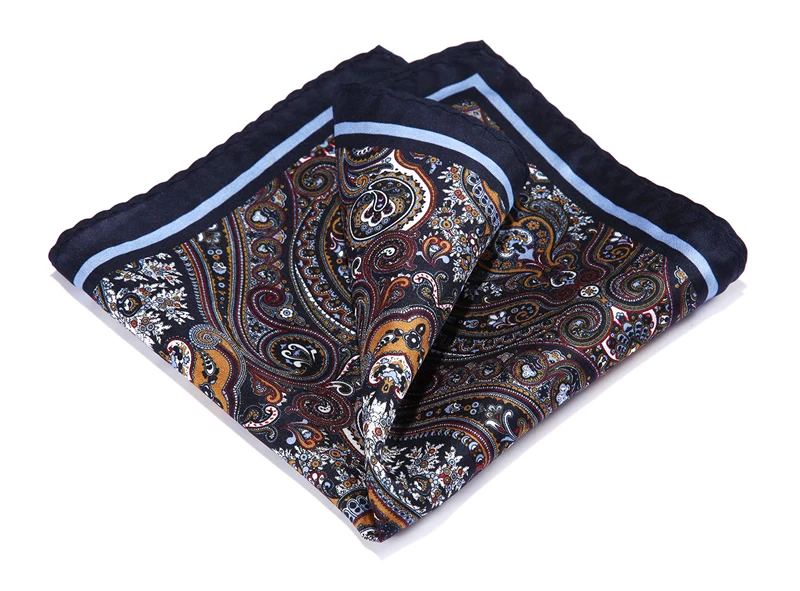 HN39Z Navy Blue Brown HISDERN Handkerchief 100 Natural Silk Satin Mens