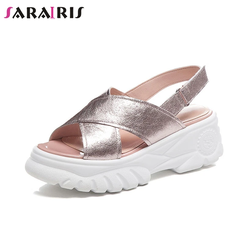 

SARAIRIS Brand New Big Size 34-42 Genuine Leather Ladies High Heels Platform Shoes Woman Casual Party Ol Summer Sandals