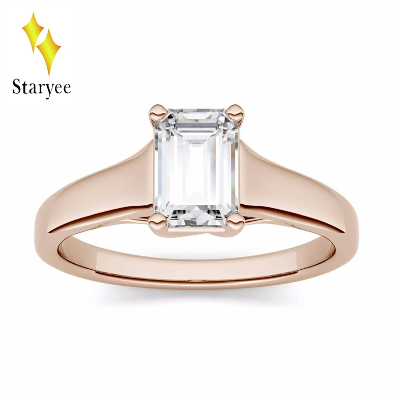 Forever One 1.0ct 7*5mm 14k Solid Rose Gold Moissanite Rings For Women Emerald Cut Lab Diamond Wedding Party Charm Jewelry