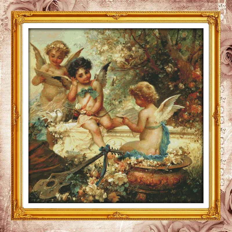 

Joy Sunday Chinese cross stitch kits Cherubs angel garden DMC14CT11CT cotton fabric hotel home deco painting factory wholesale
