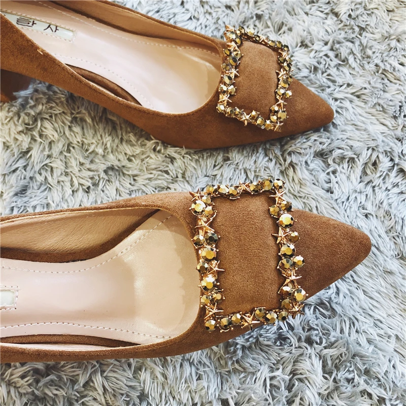 

spring wild temperament female suede shoes pointed female high-heeled shoes diamond Asakuchi