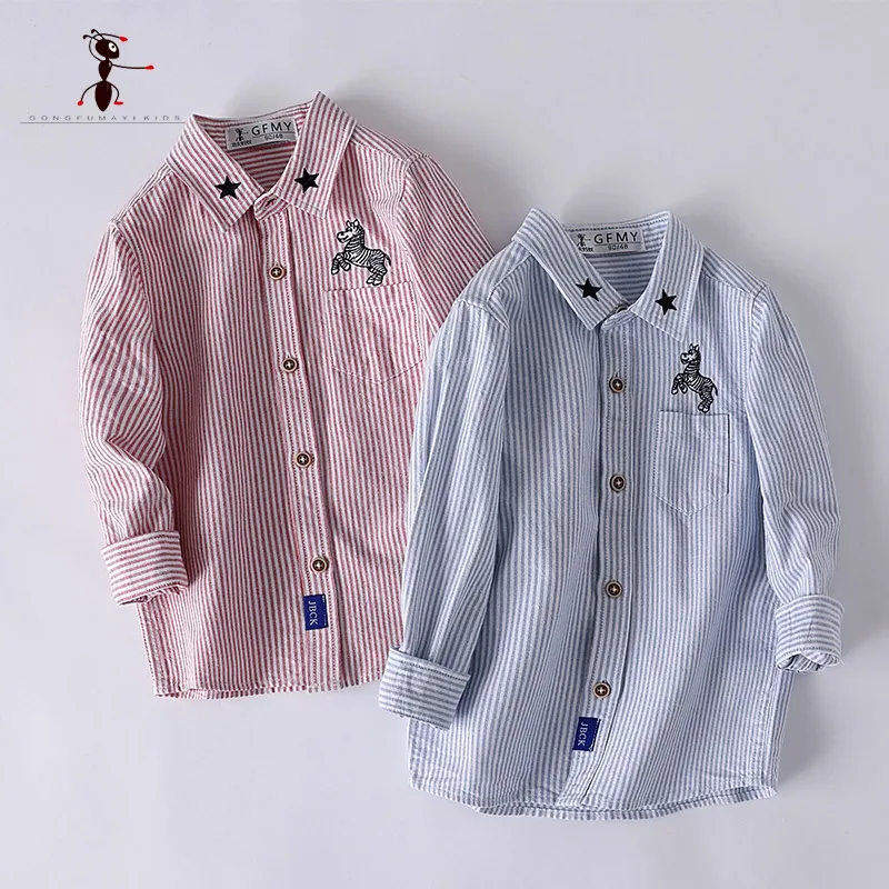 Kung Fu Ant Boys Shirts 2018 Kids Fashion Baby Boy Clothes Spring Autumn Strip Blouse Shirt For Girls Cotton | Детская одежда и