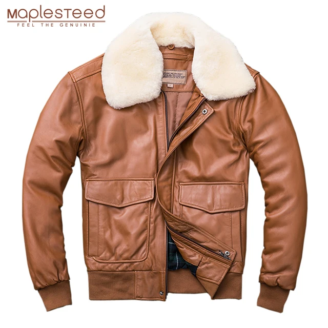 MAPLESTEED Thickening Quilted 100 Sheepskin Leather Jacket Men Air Force G1 Flight Jacket Man Winter Coat MAPLESTEED Thickening Quilted 100% Sheepskin Leather Jacket Men Air Force G1 Flight Jacket Man Winter Coat Collar Removable M176