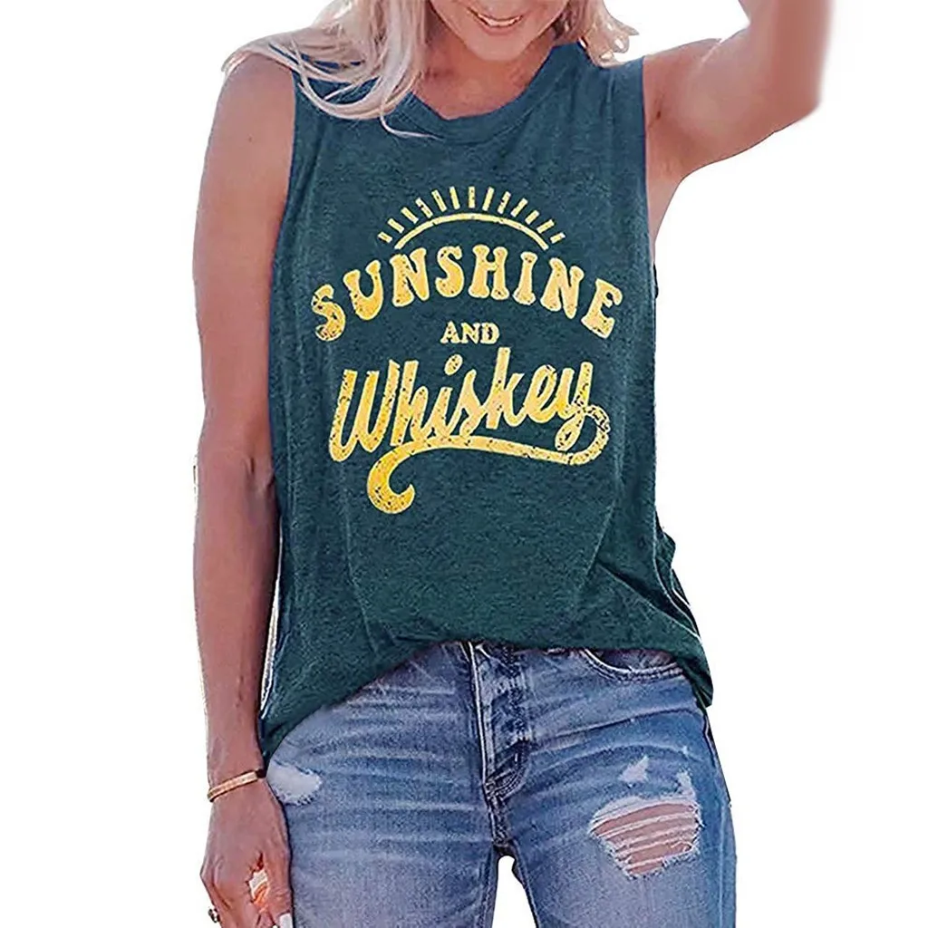 Женский топ без рукавов с круглым вырезом и надписью Sunshine And Whiskey майка туника