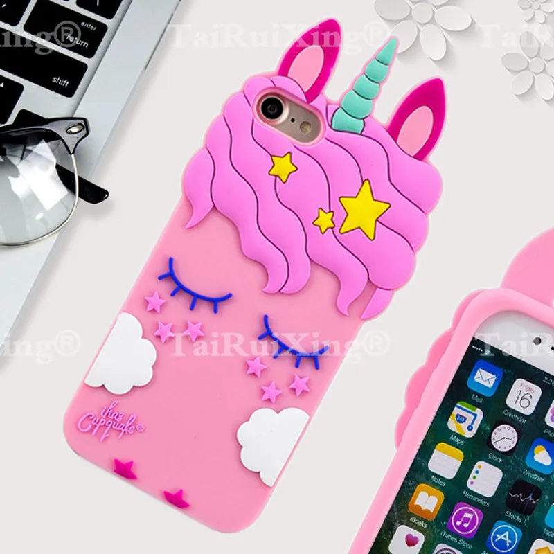 Милый 3D единорог для iPhone 5 5S 5C SE 6 6S 7 8 6s Plus X милый мягкий силиконовый чехол