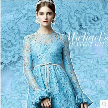 

Blue rough three-dimensional eyelashes lace summer fabric 180grams per meter