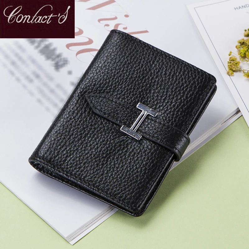 

Contact's Genuine Leather Function 20 Bits Card Case Business Card Holder Women Wallets Fashion Credit ID Card Bag Hasp Design