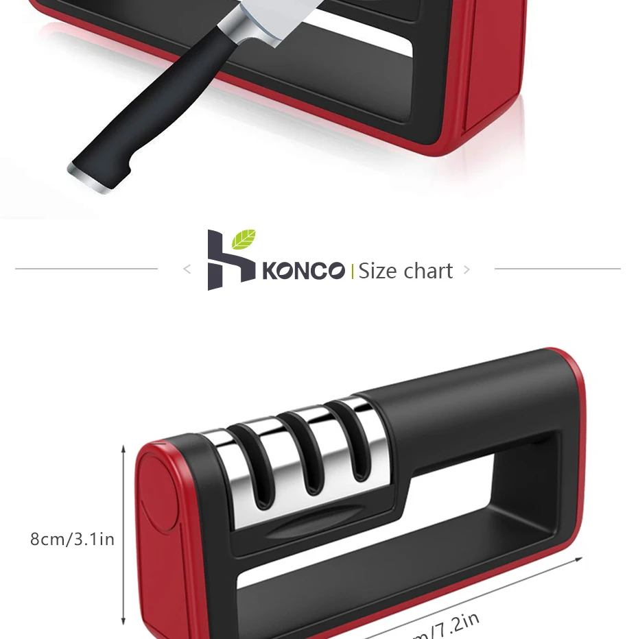 KONCO 3-в-1 шеф-повар точилка для ножей, 3-ступенчатый заточка Системы с Non-slip база, Ножи ремонт, восстановление и польских лезвий
