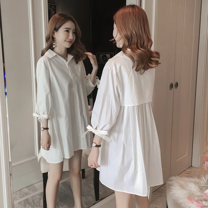 

9297# Stylish Back Pleat Cotton Maternity Blouses Plus Size Loose Shirts Clothes for Pregnant Women Spring Summer Pregnancy Tops