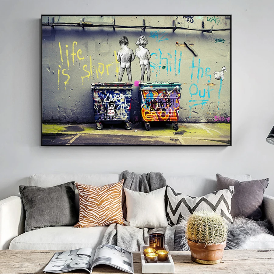 Banksy-Graffiti-Art-Abstract-Canvas-Painting-Posters-and-Prints-Life-Is-Short-Chill-The-Duck-Out