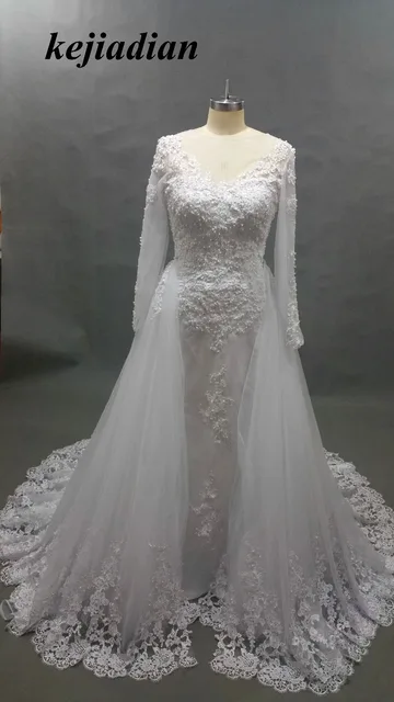 Lace Mermaid Wedding Dress 2017 Long Sleeve Floor Length Lace Mermaid Wedding Dress 2017 Long Sleeve Floor Length Dresss With Detachable Tail Bridal Gown