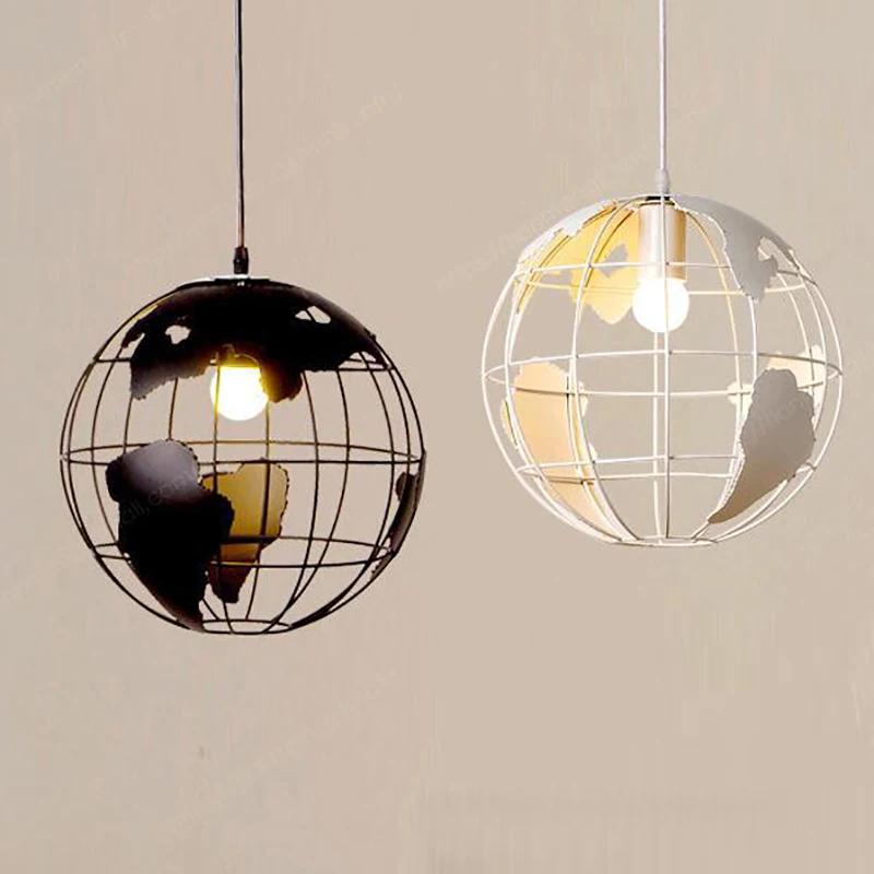 Buy Art Deco globe black white modern pendant Lamp iron cage Loft E27 cord