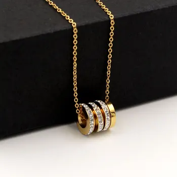

New Exquisite Can Move Zircon Three Circle Woman Pendant Necklace Titanium Steel Top Quality Classic Brand Jewelry For Women Gif