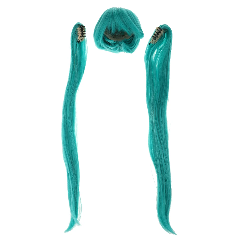 1/3 BJD Doll Synthetic Short Straight Wig with Ponytail for Night Lolita Doll Wig Hair Accessories Green