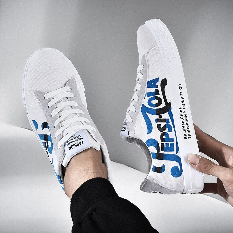 2019 Canvas Shoe Ventilation Male Casual Platform Shoes Young Trend Doodle Men's Skate Shoes Zapatos De Hombre Sneakers Men