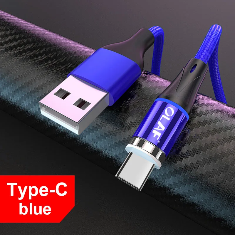 OLAF 2 M 3A Магнитный кабель для быстрой зарядки 3,0 Micro USB зарядное устройство Тип C Быстрая зарядка для iPhone 7 XS samsung S8 магнитные Кабели для телефонов - Цвет: Type C Blue