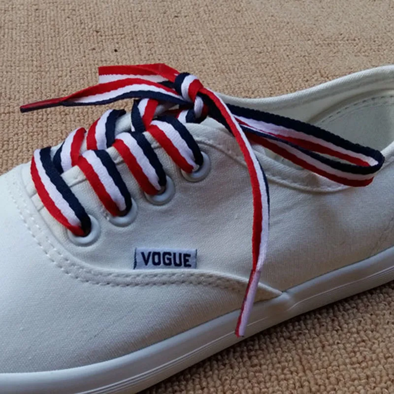 3 Pairs Red White Blue Polyester Stripe Lace Canvas Shoes Color Decorating Pattern Colorful Shoelaces Flat Laces Shoelaces Laces