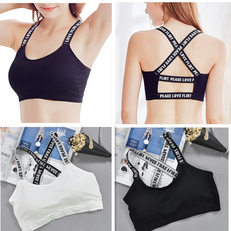 Letter Cut Out Sports Bra black white Women Fitness Yoga Push up Gym Padded Sports Top Athletic Sexy Workout Running Clothing