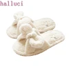 Flock Bowtie Printemps Été Femmes Pantoufles À La Maison Pour Chambre Intérieur Maison Fond Mou Coton Chaud Chaussures Personnes Adultes Appartements ► Photo 2/6