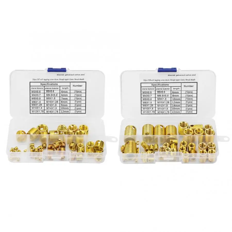 50Pcs High Strength Screw Sleeve Thread Repair Insert Kit Tool Set nut for wood