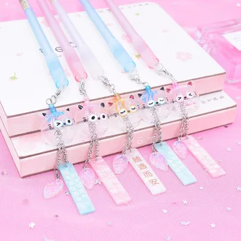 

4 pcs/lot Wind Chimes Cat gel pen Cute Pendant 0.5mm black ink Signature pens Stationery gift office school supplies escolar