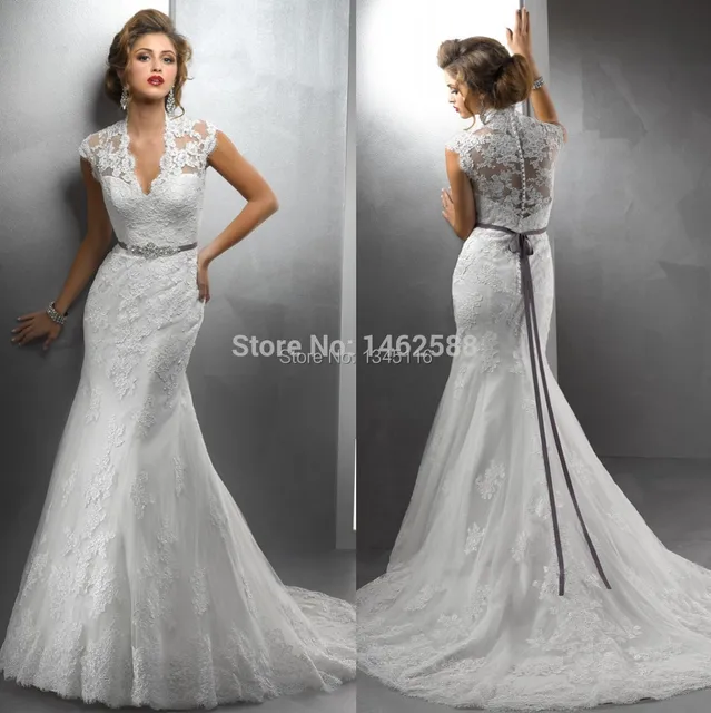 Modest Cap Sleeves V Neck Lace Wedding Mermaid Dresses Y Bride Modest Cap Sleeves V Neck Lace Wedding Mermaid Dresses Y Bride Dress Covered Back 2016