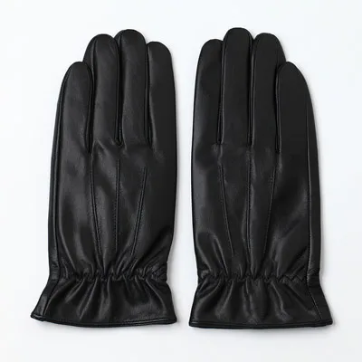 Зимние кожаные перчатки ручной работы из козьей кожи с сенсорным экраном,, теплые мужские кожаные перчатки для вождения - Цвет: Черный