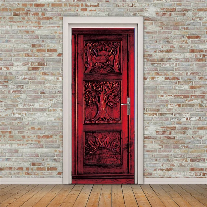

3D red door pattern Door Wall Stickers DIY Mural Bedroom Home Decor Poster PVC Waterproof Door Sticker 77x200cm