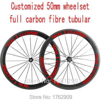 

Newest customized logo 700C 50mm tubular rims Road bicycle matt gloss 3K UD 12K full carbon bike wheelsets aero spokes Free ship