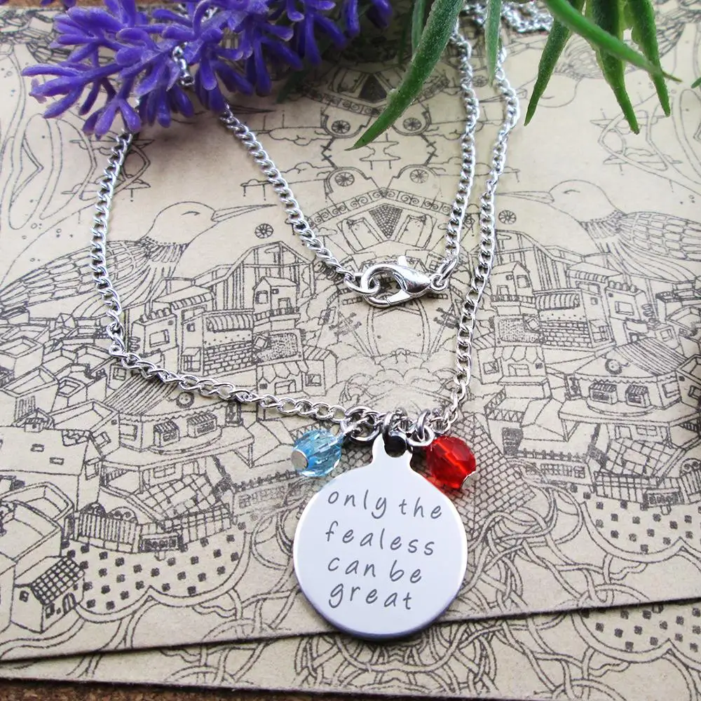 Fashion stainless steel charm only the fearless can be great with beads silver plated Necklace birthday gift | Украшения и