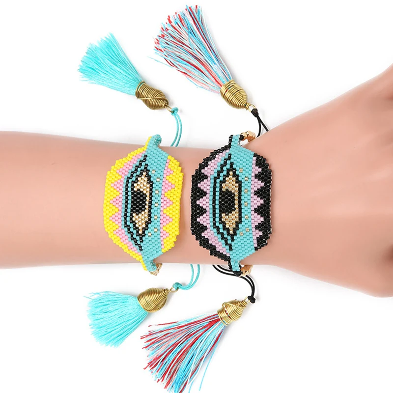 

MIYUKI Bracelets Fine Delica Jewelry Classic Evil Eye Tassel Pulseras Hand-woven Simple Bracelets Women Handmad Delica Beads