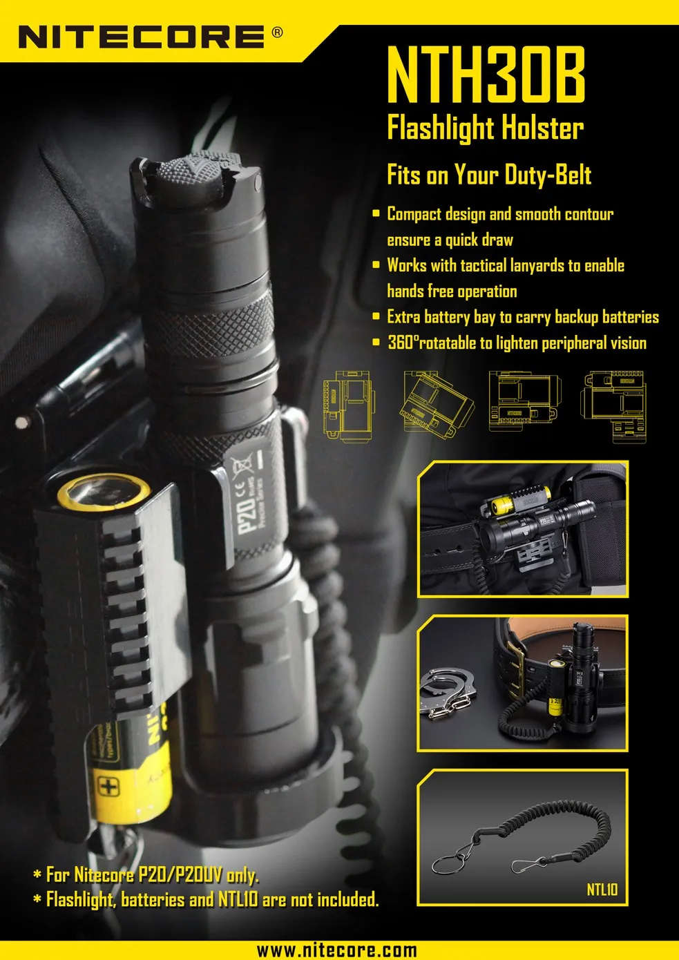 NITECORE кобура держатель NTH30B для фонарика P20/P20UV и аккумуляторный ремень охотничьи профессиональные аксессуары