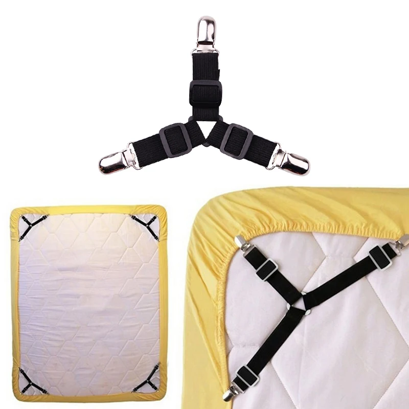 

4pcs Three-Head Clamp Elastic Cover Blanket Grippers Holder Bed Sheet Clip Mattress Fasteners Fixing Slip-Resistant Belt Clip