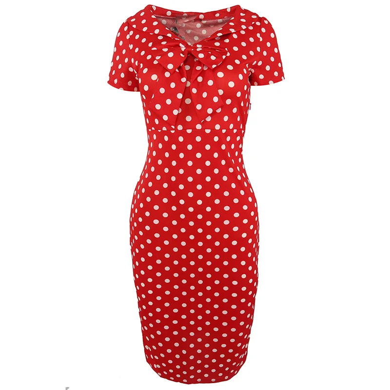 Kostlich-Turn-down-Collar-With-Bow-Knot-Dot-Pencil-Dress-Short-Sleeves-Women-Summer-Dress-Bodycone-Party-Dresses-Casual-Sundress-(2)