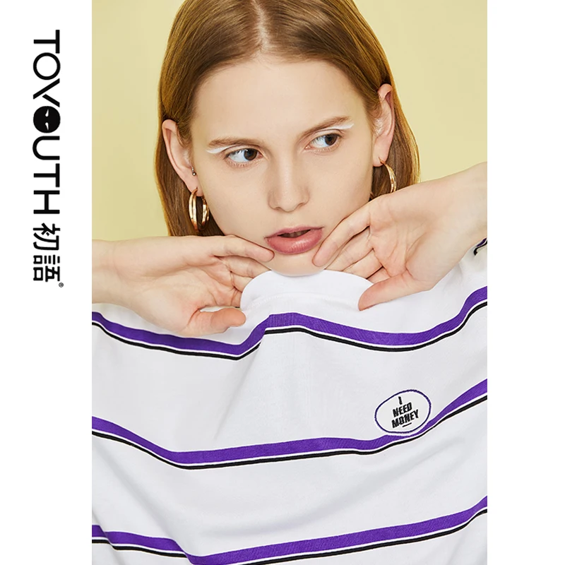 

Toyouth Striped T shirt Women Summer Boyfriend Letter Printed Half Sleeve Casual Female Tee Shirt Tops