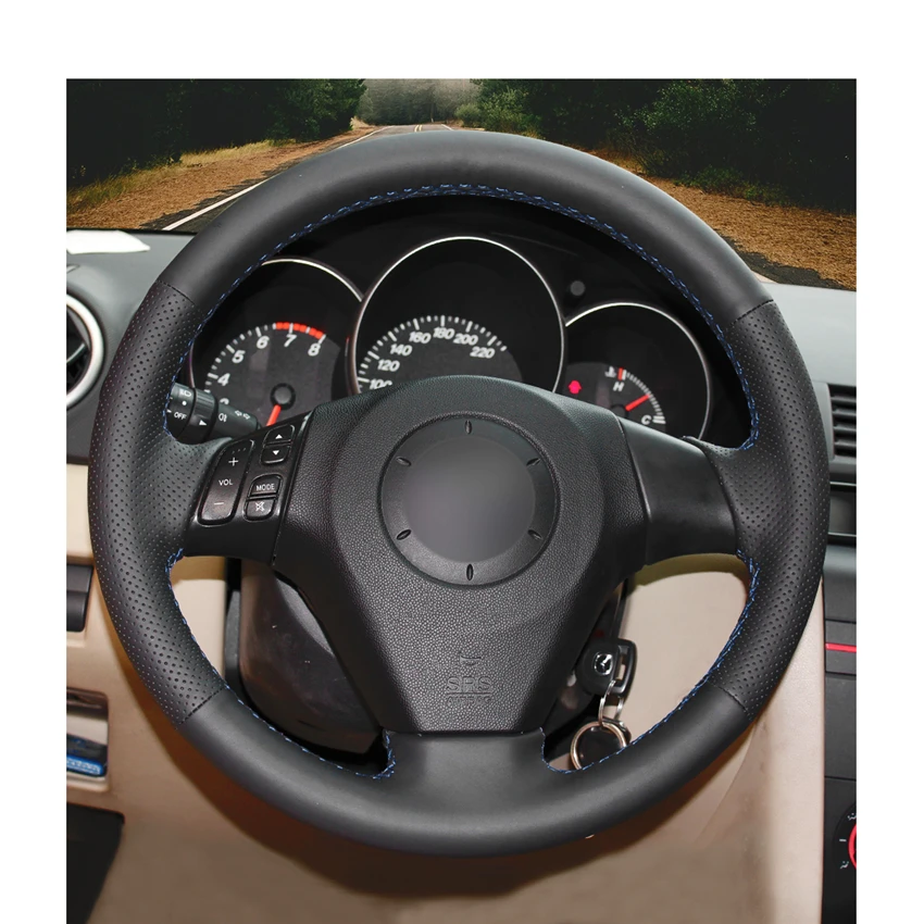 Ручная работа черный PU искусственная кожа автомобиля рулевое колесо Чехлы для Mazda 3 Axela 2004-2009 Mazda 5 Mazda 6 Atenza Mazda MPV