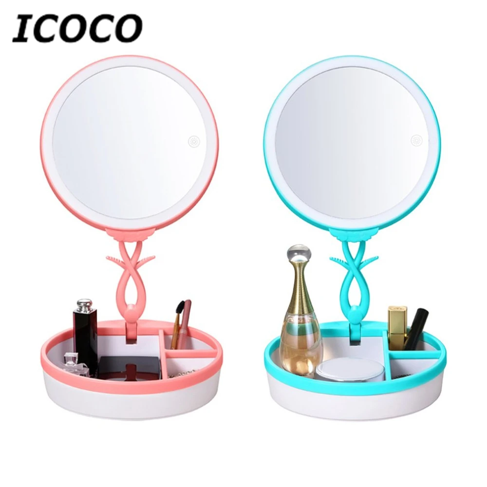 

ICOCO Lovely Cute Design Foldale LED Touch Screen Desktop Makeup Mirrors USB Charging Travel Portable Cosmetic Mirrors Sale