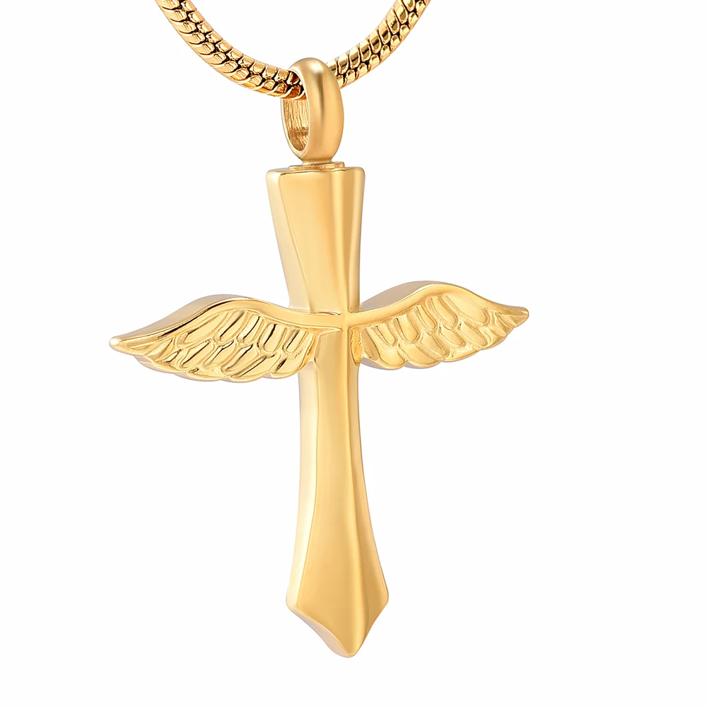 IJD9654 золотой ангел крыло крест памятный сувенир, мемориальная урна ожерелье для праха любимого человека, Мини крест крыло кремации ювелирные изделия кулон